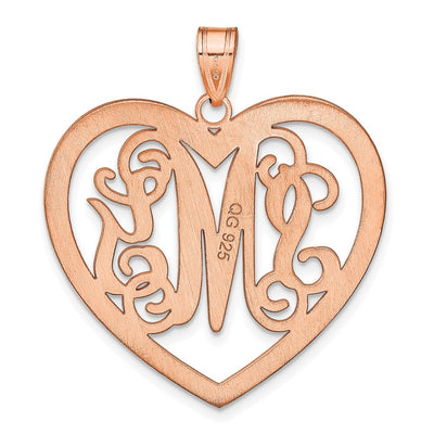 Sterling Silver/Rose-plated Large Monogram Heart Pendant