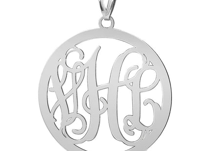 14K White Gold Large Round Monogram Pendant
