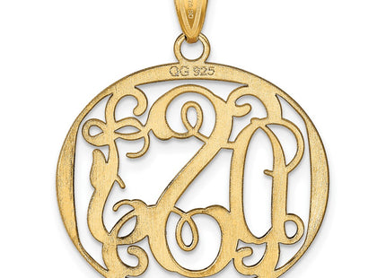 14K Yellow Gold Round Monogram Pendant, 25 x 28mm
