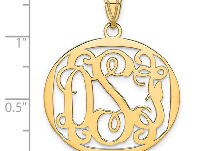 14K Yellow Gold Round Monogram Pendant, 25 x 28mm