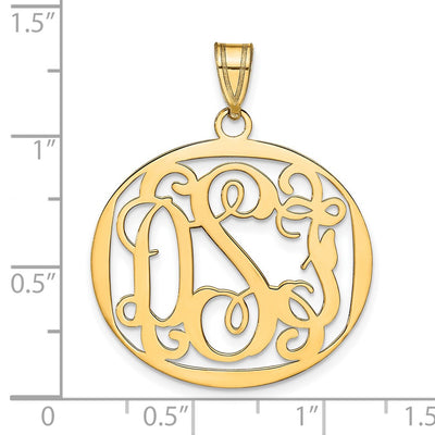 14K Yellow Gold Round Monogram Pendant, 25 x 28mm