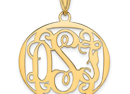 14K Yellow Gold Round Monogram Pendant, 25 x 28mm