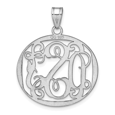 14K White Gold Round Monogram Pendant, 25 x 28mm