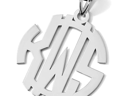 14K White Gold Round Cut-out Monogram Pendant, 21 x 21mm