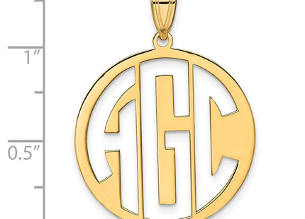 14K Yellow Gold Round Cut-out Monogram Pendant, 28 x 25mm