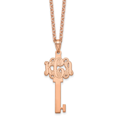 Sterling Silver/Rose-plated Etched Monogram Key Necklace