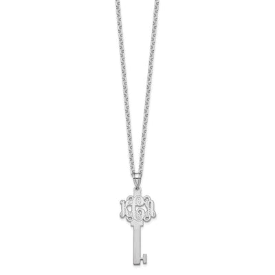 Sterling Silver/Rhodium-plated Etched Monogram Key Necklace