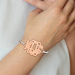 SS/Rose-plated Etched Monogram with Sterling Silver Bangle view