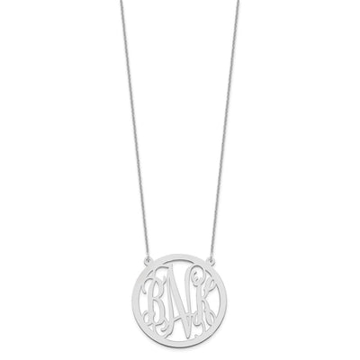 14K White Gold Large Round Monogram Necklace