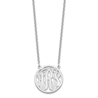 Sterling Silver/Rhodium-plated Etched Round Monogram Necklace