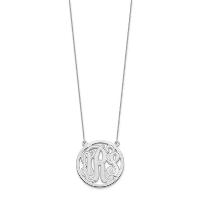 14K White Gold Etched Round Monogram Necklace