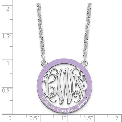 SS/Rhodium-plated Small Family Monogram w/Epoxy Necklace