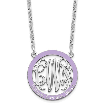 SS/Rhodium-plated Small Family Monogram w/Epoxy Necklace