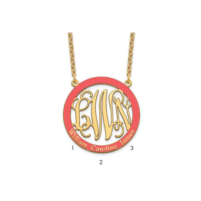 SS/Gold-plated Large Family Monogram w/Epoxy Necklace