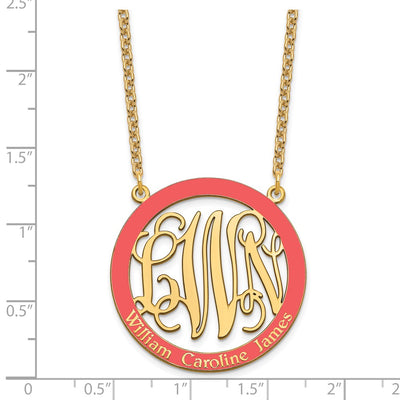 SS/Gold-plated Large Family Monogram w/Epoxy Necklace