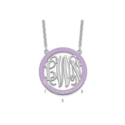 SS/Rhodium-plated Large Family Monogram w/Epoxy Necklace