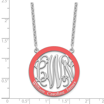 SS/Rhodium-plated Large Family Monogram w/Epoxy Necklace