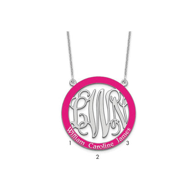 14K White Gold Large Family Monogram w/Epoxy Necklace