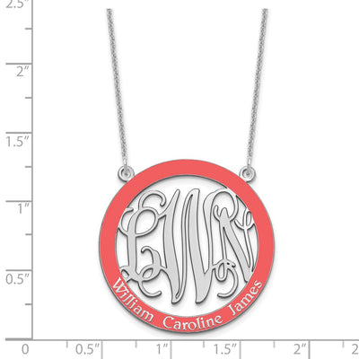 14K White Gold Large Family Monogram w/Epoxy Necklace
