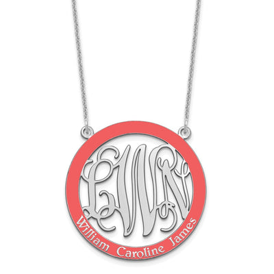 14K White Gold Large Family Monogram w/Epoxy Necklace