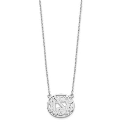 Sterling Silver/Rhodium-plated Etched Oval Monogram Necklace
