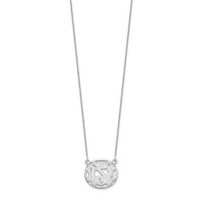 14K White Gold Etched Oval Monogram Necklace