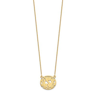 14K Yellow Gold Etched Oval Monogram Necklace