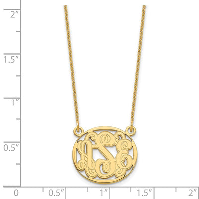 14K Yellow Gold Etched Oval Monogram Necklace