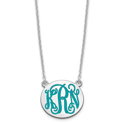 SS/Rhodium-plated Small Round Epoxy Monogram Necklace