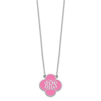 Sterling Silver/Rhodium-plated Clover Monogram w/Epoxy Necklace
