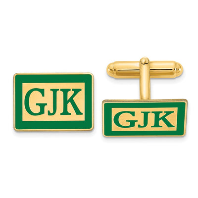 14K Yellow Gold Epoxy Boarder and Letter monogram Cuff Link