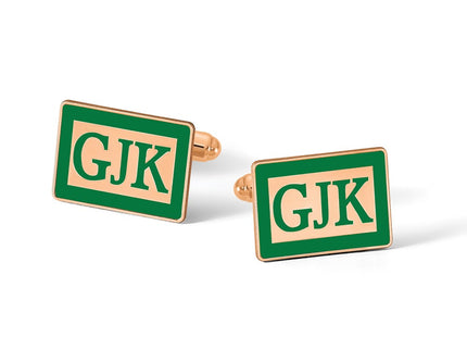 ss/Rose-plated Epoxy Boarder and Letter Monogram Cuff Link
