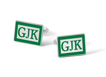 14K White Gold Epoxy Boarder and Letter Monogram Cuff Link