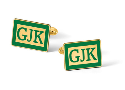 14K Yellow Gold Epoxy Boarder and Letter monogram Cuff Link