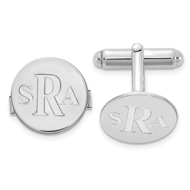 14K white gold monogram cuff links