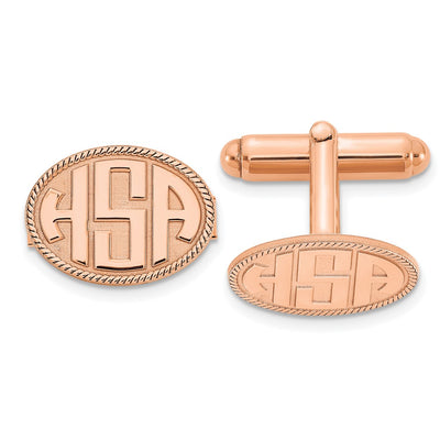 SS/Rose-plated Raised Letter Oval w/Boarder Monogram Cuff Link