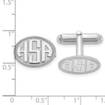 14K White Gold Raised Letter Oval w/Boarder Monogram Cuff Link view