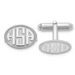 14K White Gold Raised Letter Oval w/Boarder Monogram Cuff Link view