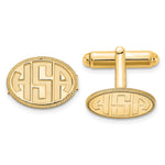 14K Yellow Gold Recessed Letter Oval w/Boarder Monogram Cuff Link view