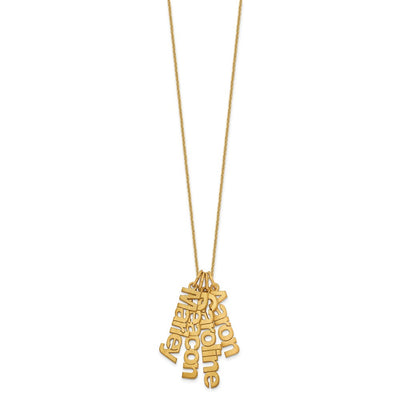 14K Yellow Gold Brushed 4 Name Charm Necklace