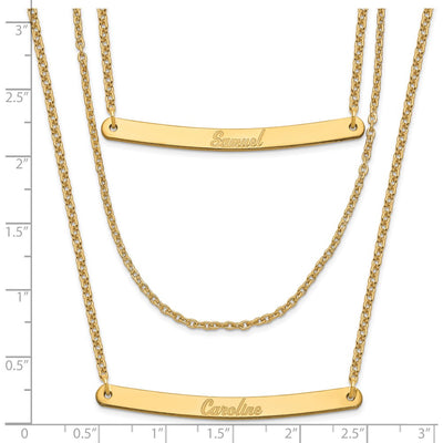 Sterling Silver/Gold-plated Brushed 3 Chain 2 Bar Necklace