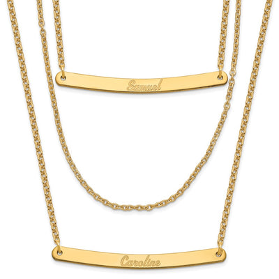 Sterling Silver/Gold-plated Brushed 3 Chain 2 Bar Necklace
