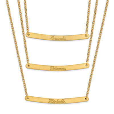 Sterling Silver/Gold-plated Brushed 3 Chain 3 Bar Necklace