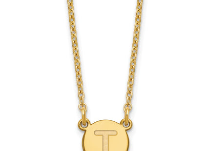 Sterling Silver Gold-Plated Tiny Circle Block Initial Necklace letter T