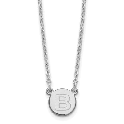 Sterling Silver Rhodium-Plated Tiny Circle Block Initial Necklace