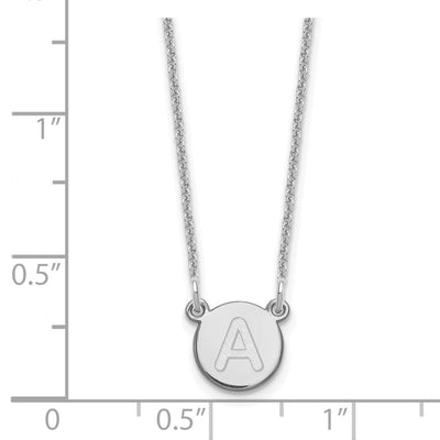 14K White Gold Tiny Circle Block Initial Necklace