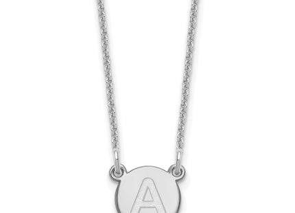14K White Gold Tiny Circle Block Initial Necklace letter A