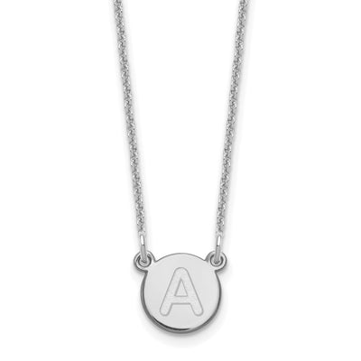 14K White Gold Tiny Circle Block Initial Necklace