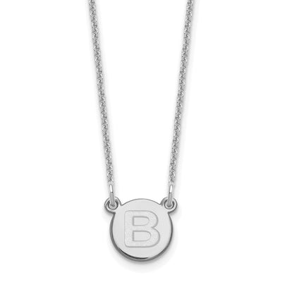 14K White Gold Tiny Circle Block Initial Necklace