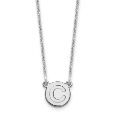 14K White Gold Tiny Circle Block Initial Necklace